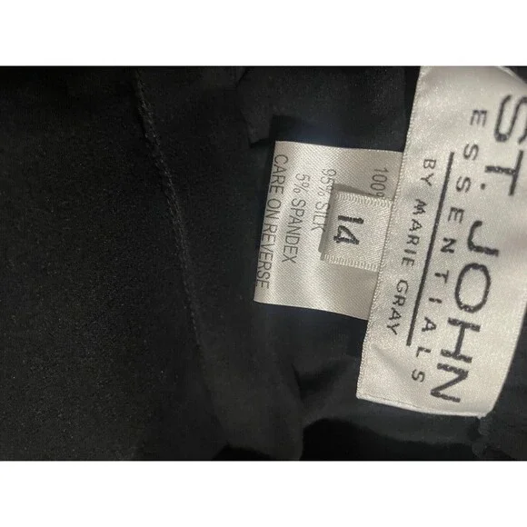 St. John Evening Women’s Santana Knit Silk Ruffle 2pc Pant Suit size 14 Black - Picture 5 of 11